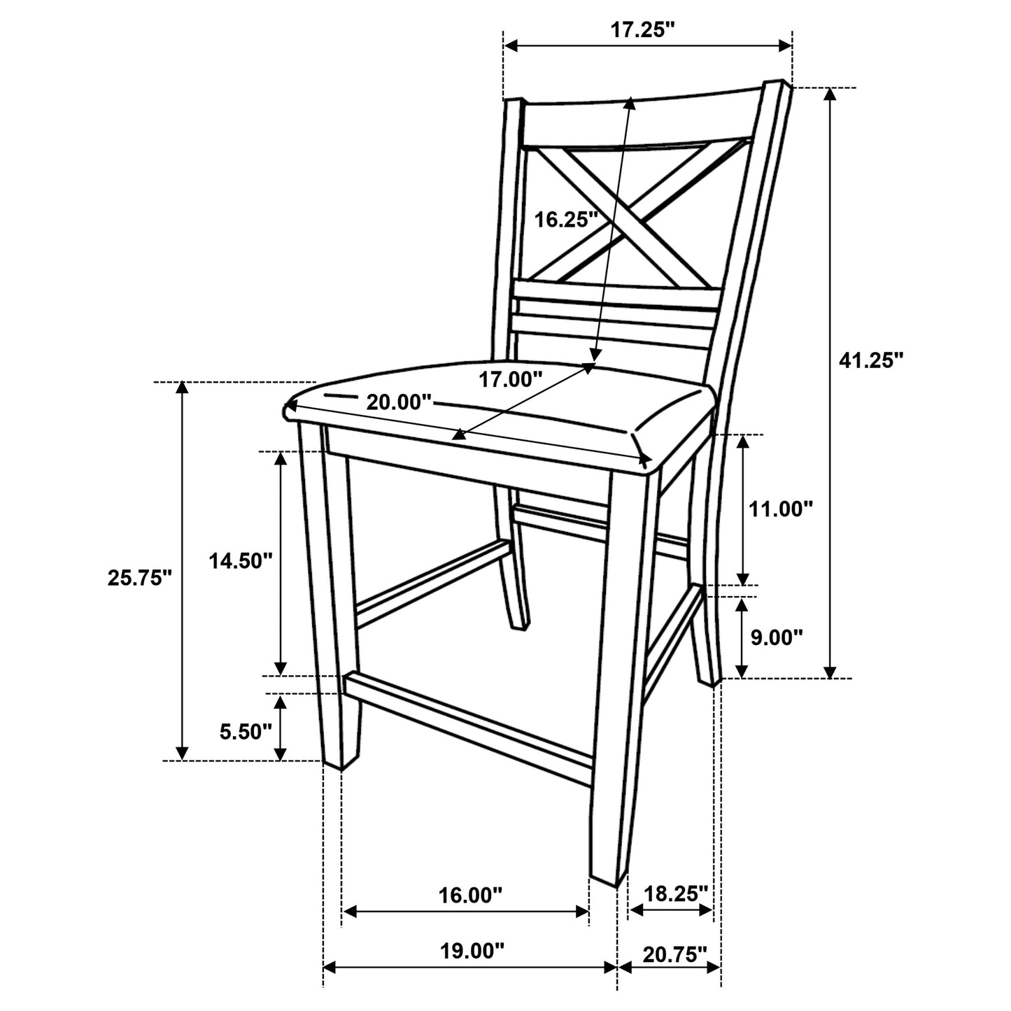 Hollis Wood Counter Chair with Cushion White (Set of 2)