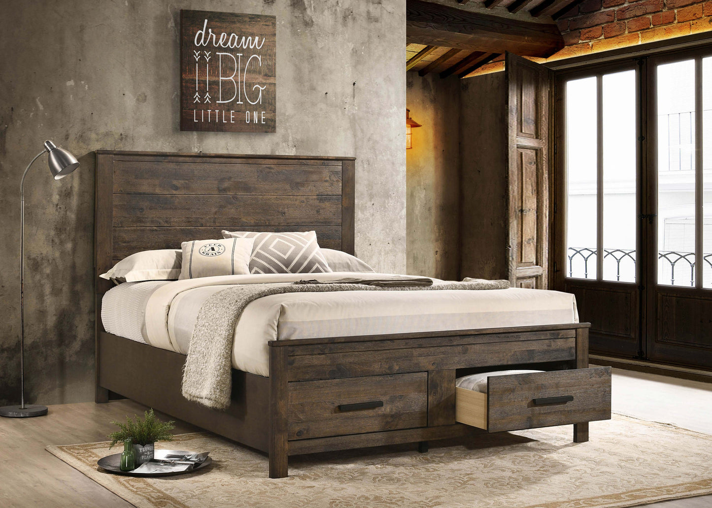 Woodmont Eastern King Storage Bed Rustic Golden Brown