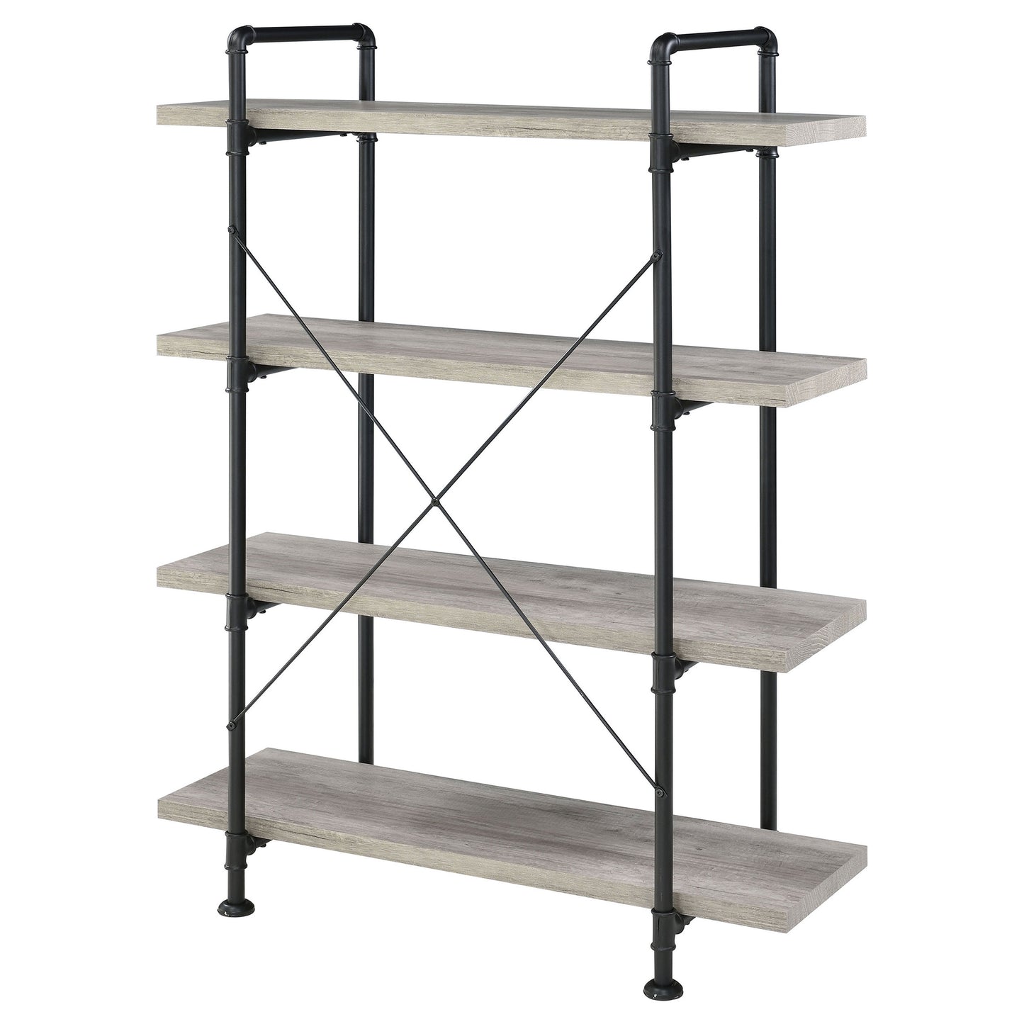 Delray 56-inch 4-shelf Bookshelf Grey Driftwood and Black