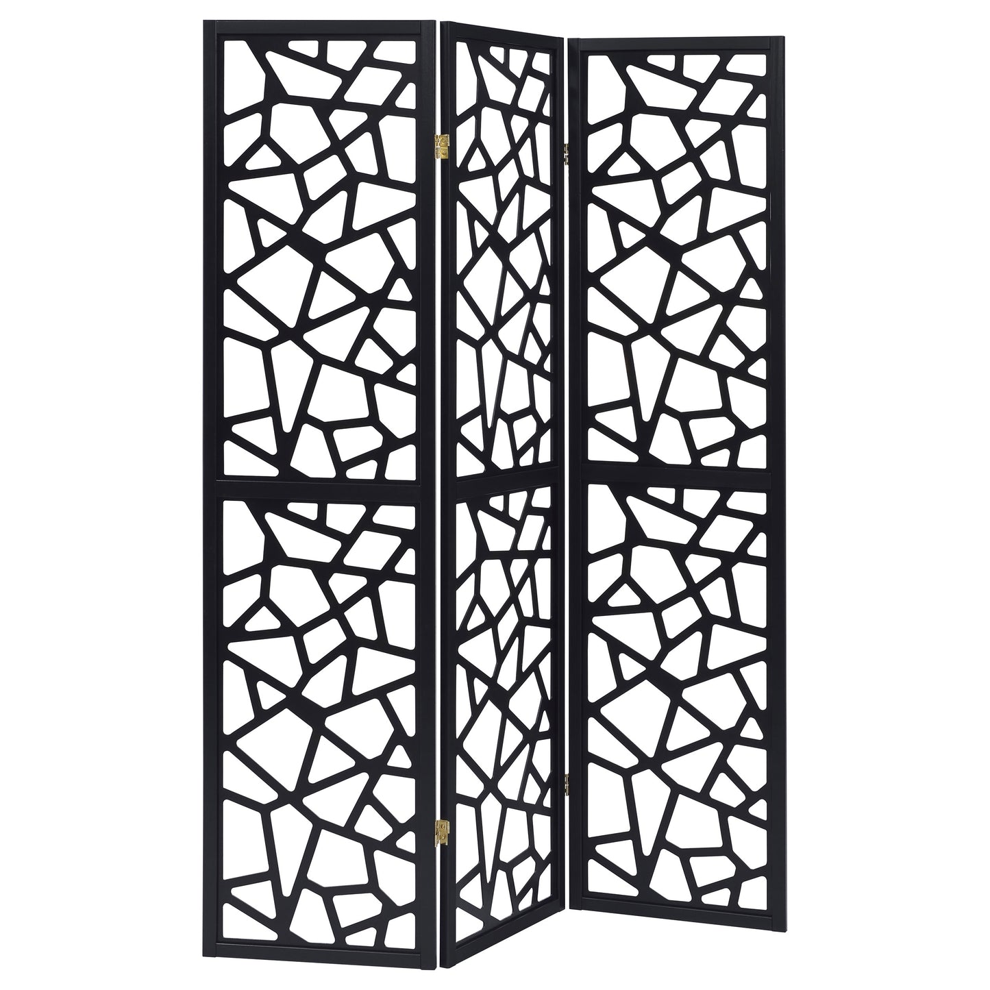 Nailan 3-Panel Room Divider Folding Screen Black Open Mosaic