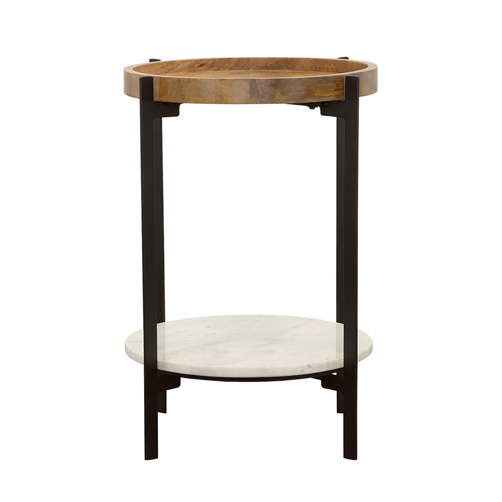 Adhvik Round Side Table with Marble Shelf Natural and Black