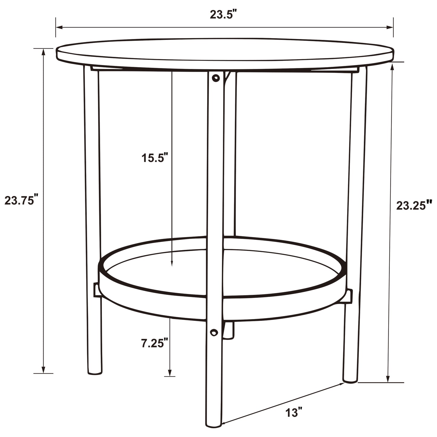 Delfin Round Glass Top Side End Table Black and Brown