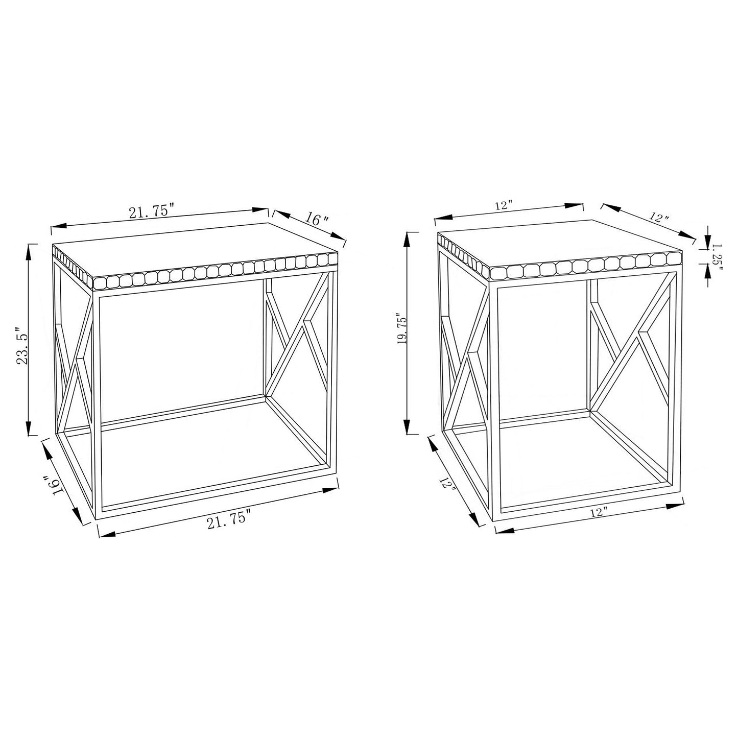 Betsy 2-piece Mirrored Stainless Steel Nesting Tables Silver