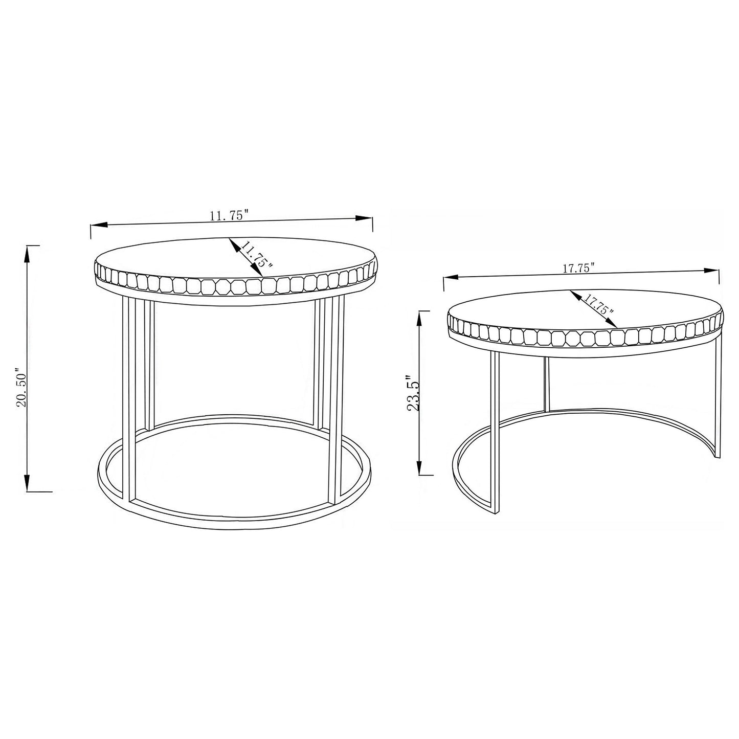 Addison 2-piece Round Mirror Top Nesting Tables Silver