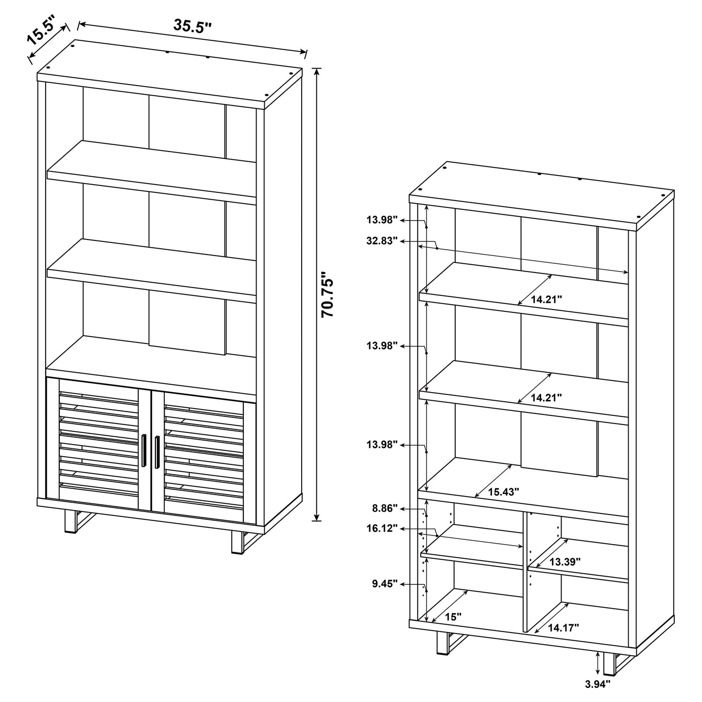 Maddox 71-inch 3-shelf Cabinet Bookcase Walnut