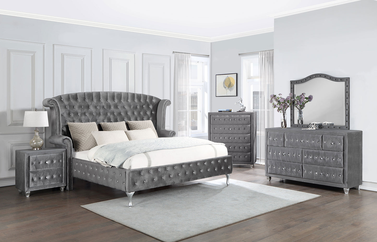 Deanna 7-drawer Upholstered Dresser with Mirror Grey