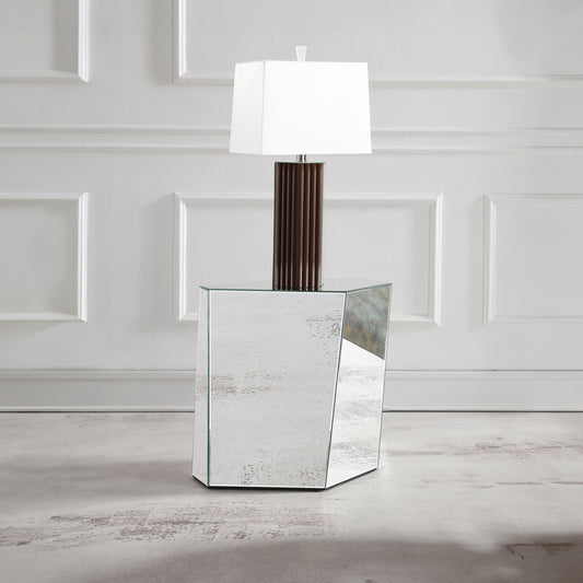 Capella Mirrored Abstract Geometric End Table Silver