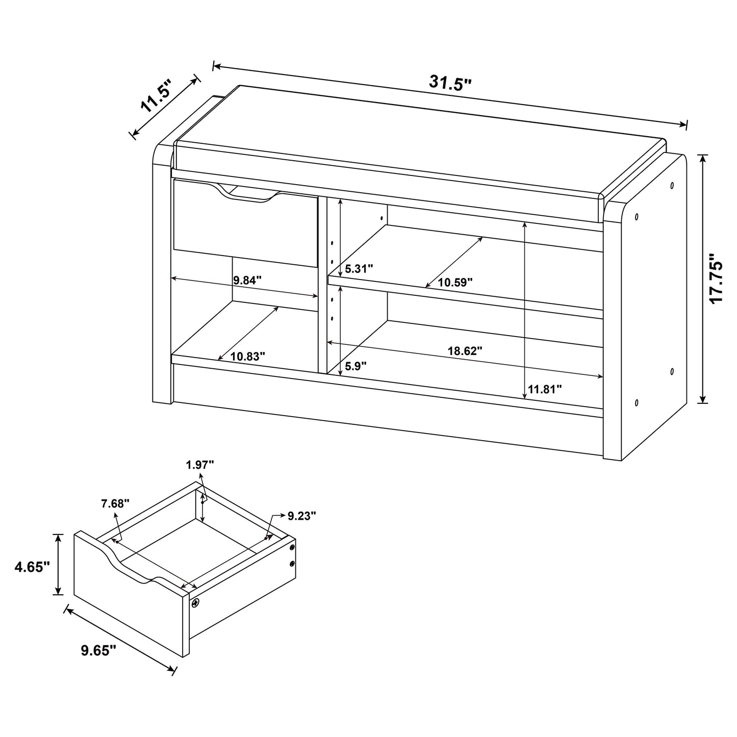 Arrington Storage Bench Smoked Oak