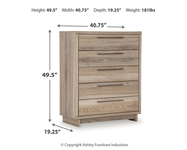 Hasbrick Queen Panel Headboard with Mirrored Dresser and Chest