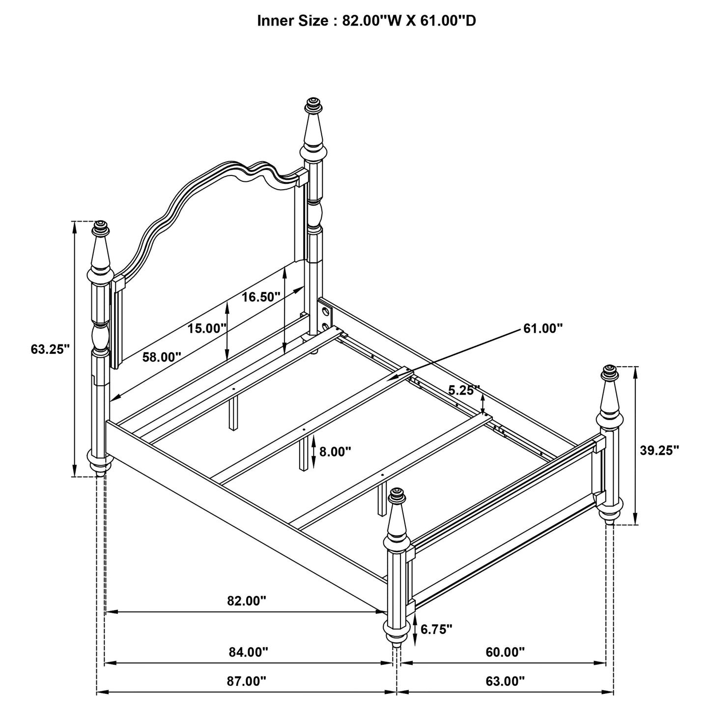 Andover 63-inch Four Poster Queen Bed Dark Oak