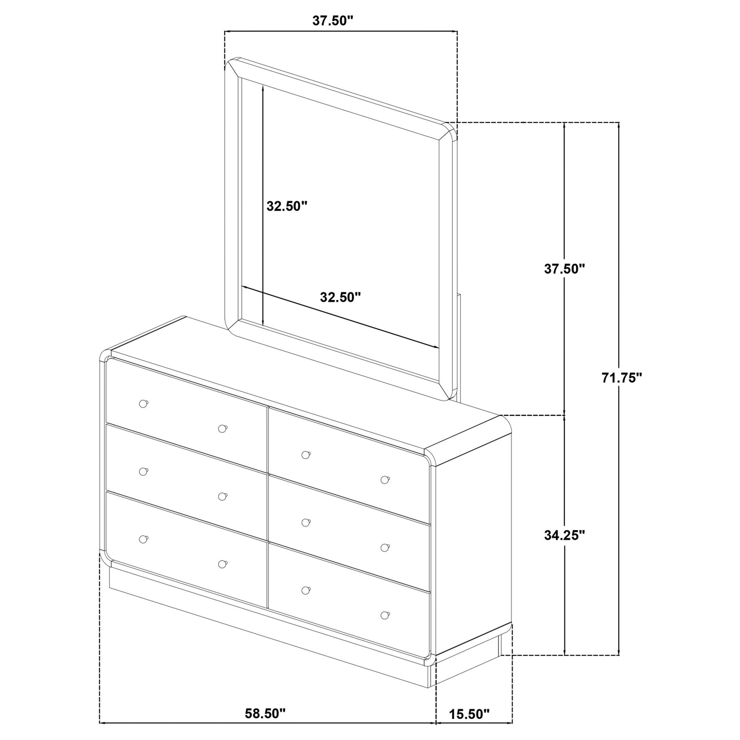 Cavelle 6-drawer Dresser and Mirror Black