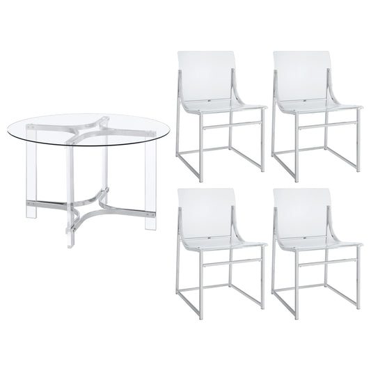 Keeling 5-piece Round Glass Top Acrylic Dining Set Chrome