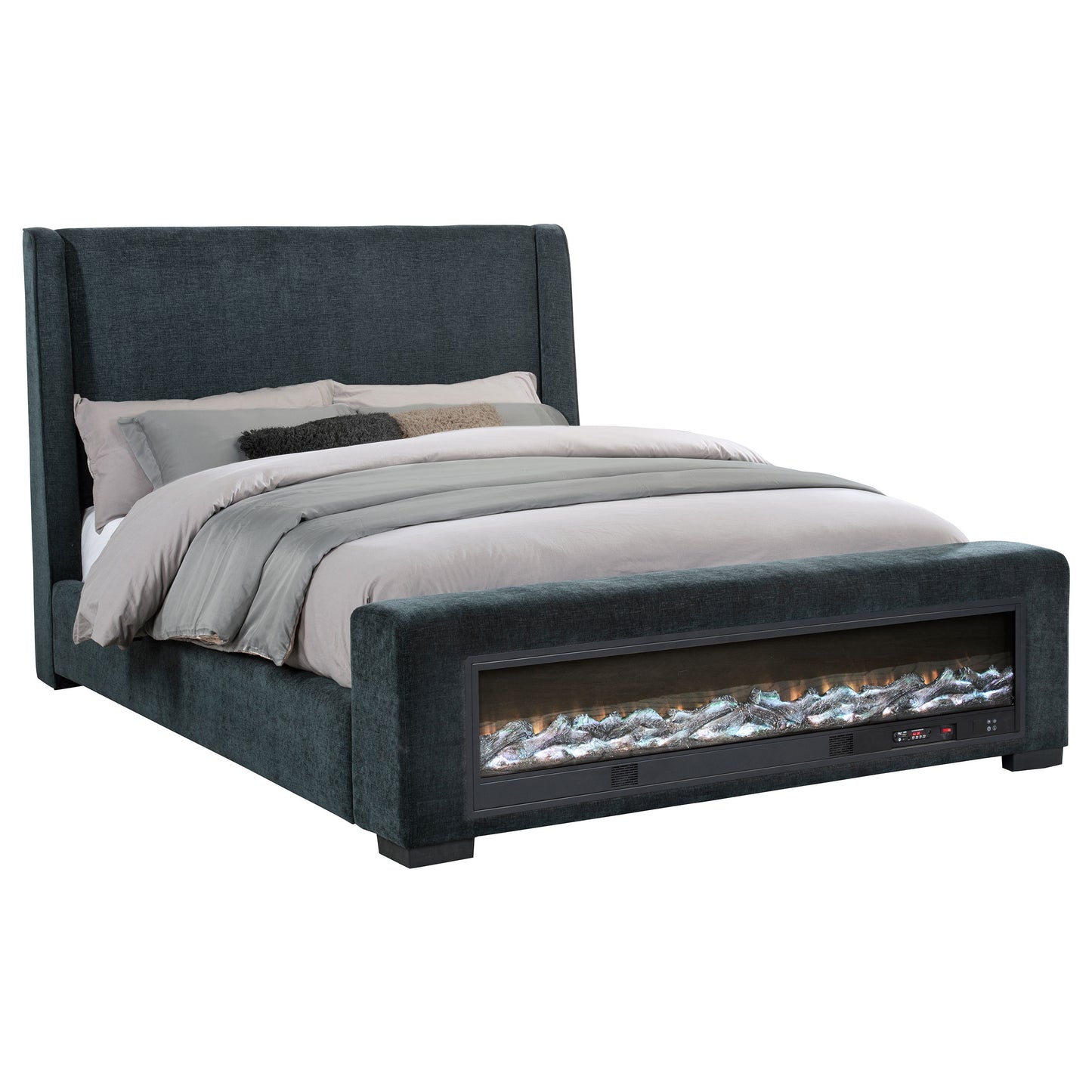 Preston Upholstered Eastern King Audio Flame Visualizer Bed Blue