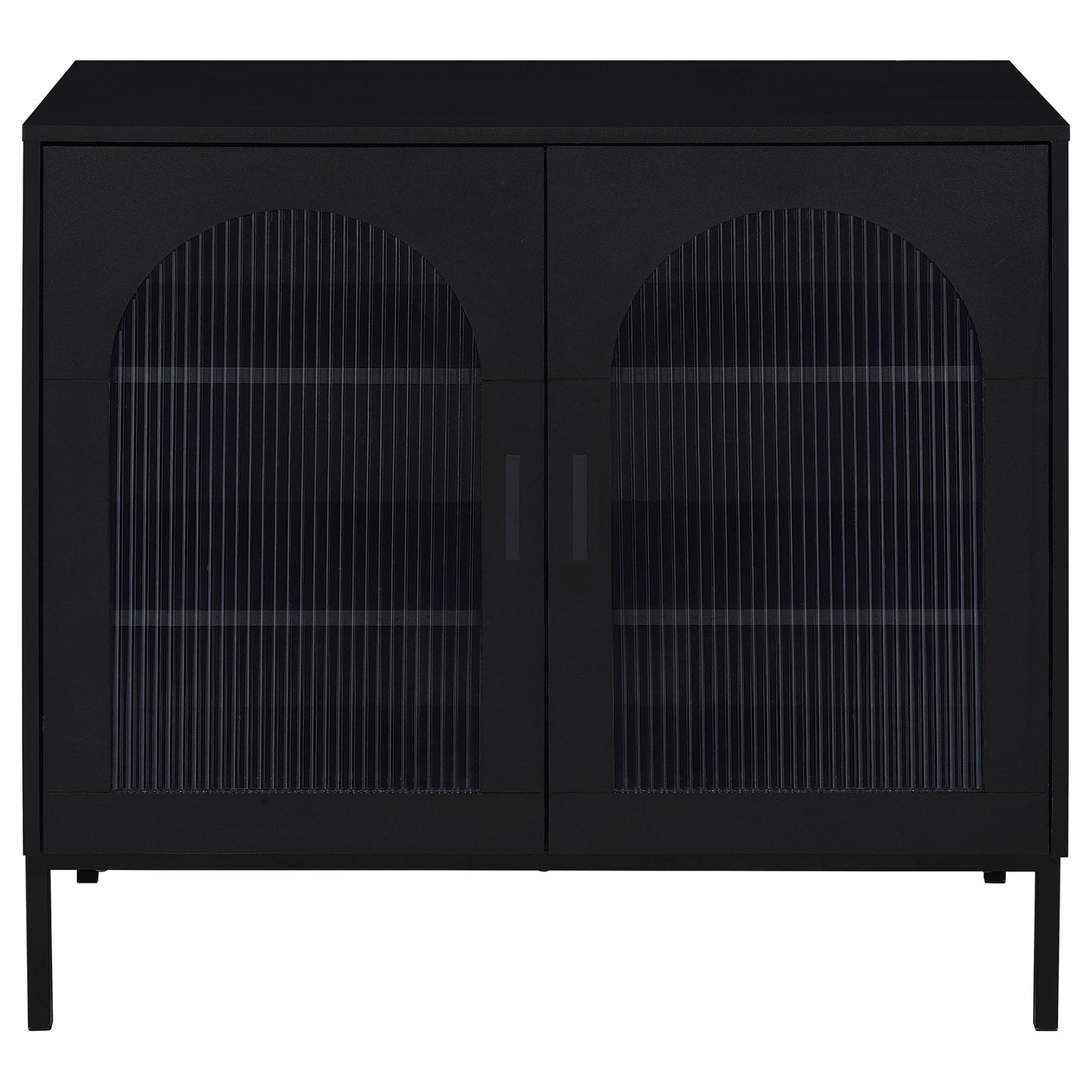 Jess 2-door Arched Fluted Glass Accent Cabinet Black