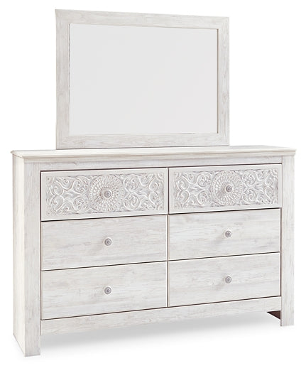 Paxberry Queen Panel Bed with Mirrored Dresser