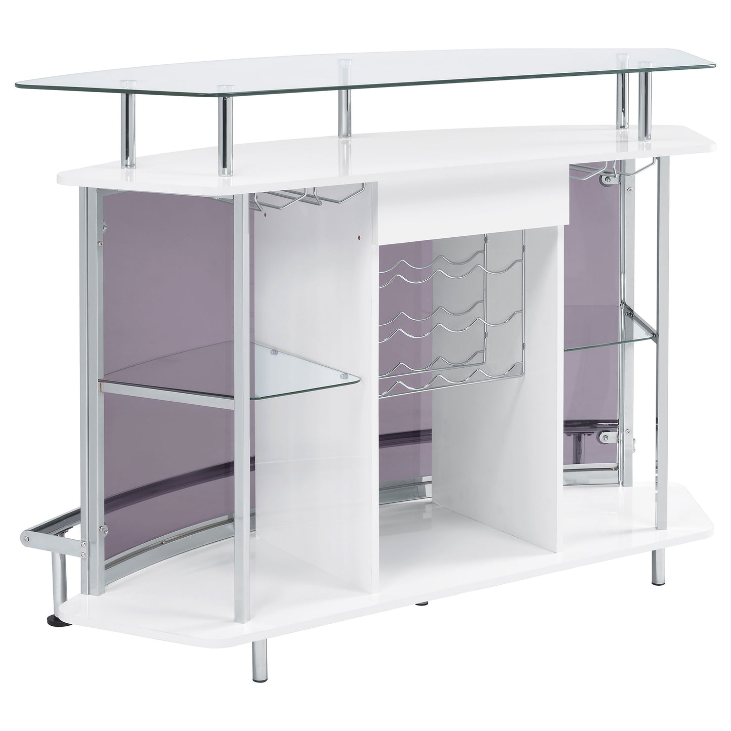 Gideon Curved Glass Top Home Bar Cabinet White High Gloss