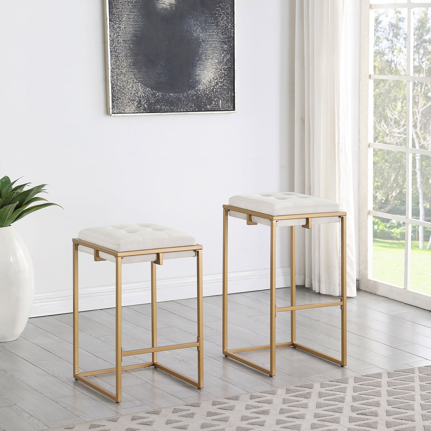 Nadia Upholstered Backless Counter Stool Beige (Set of 2)