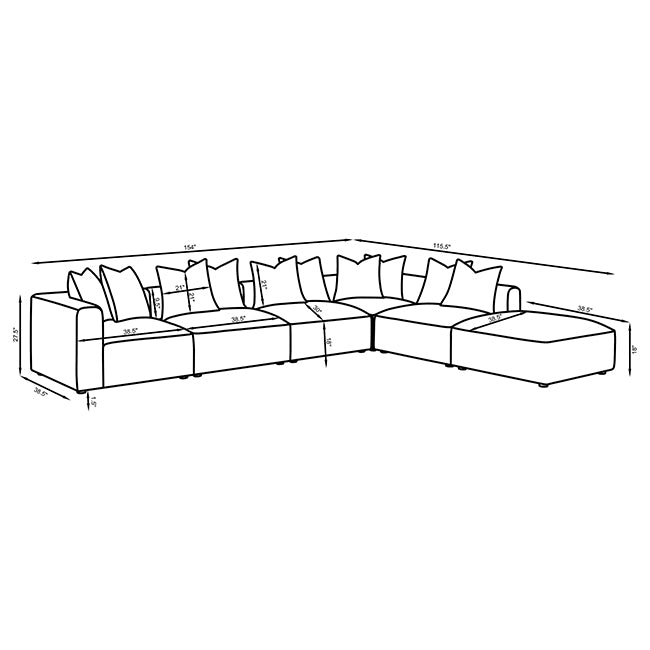 Jennifer 6-piece Upholstered Modular Sectional Grey