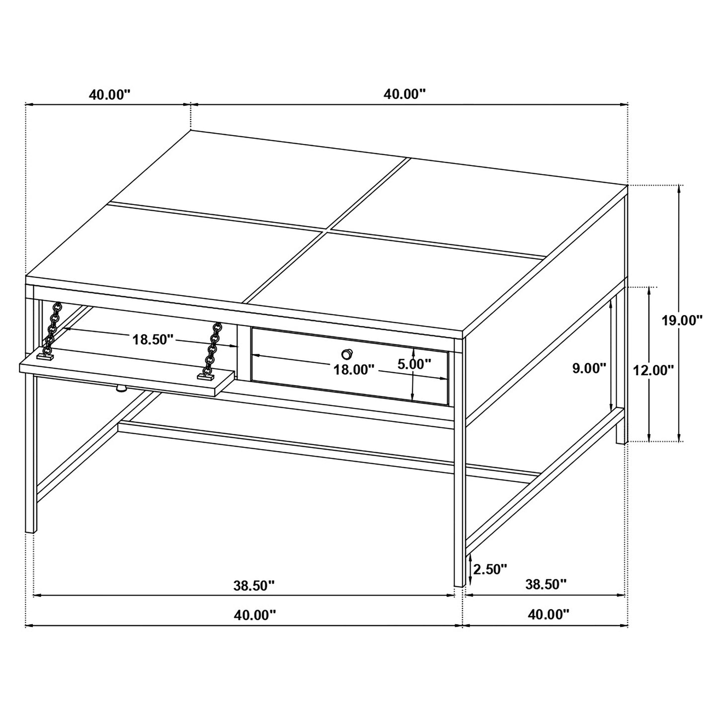 Stephie 4-drawer Square Glass Top Coffee Table Honey Brown