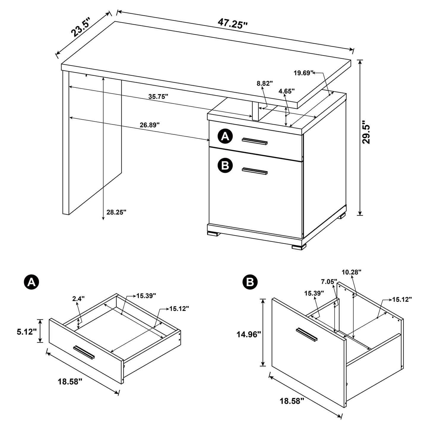 Irving 47-inch 2-drawer Office Computer Desk White