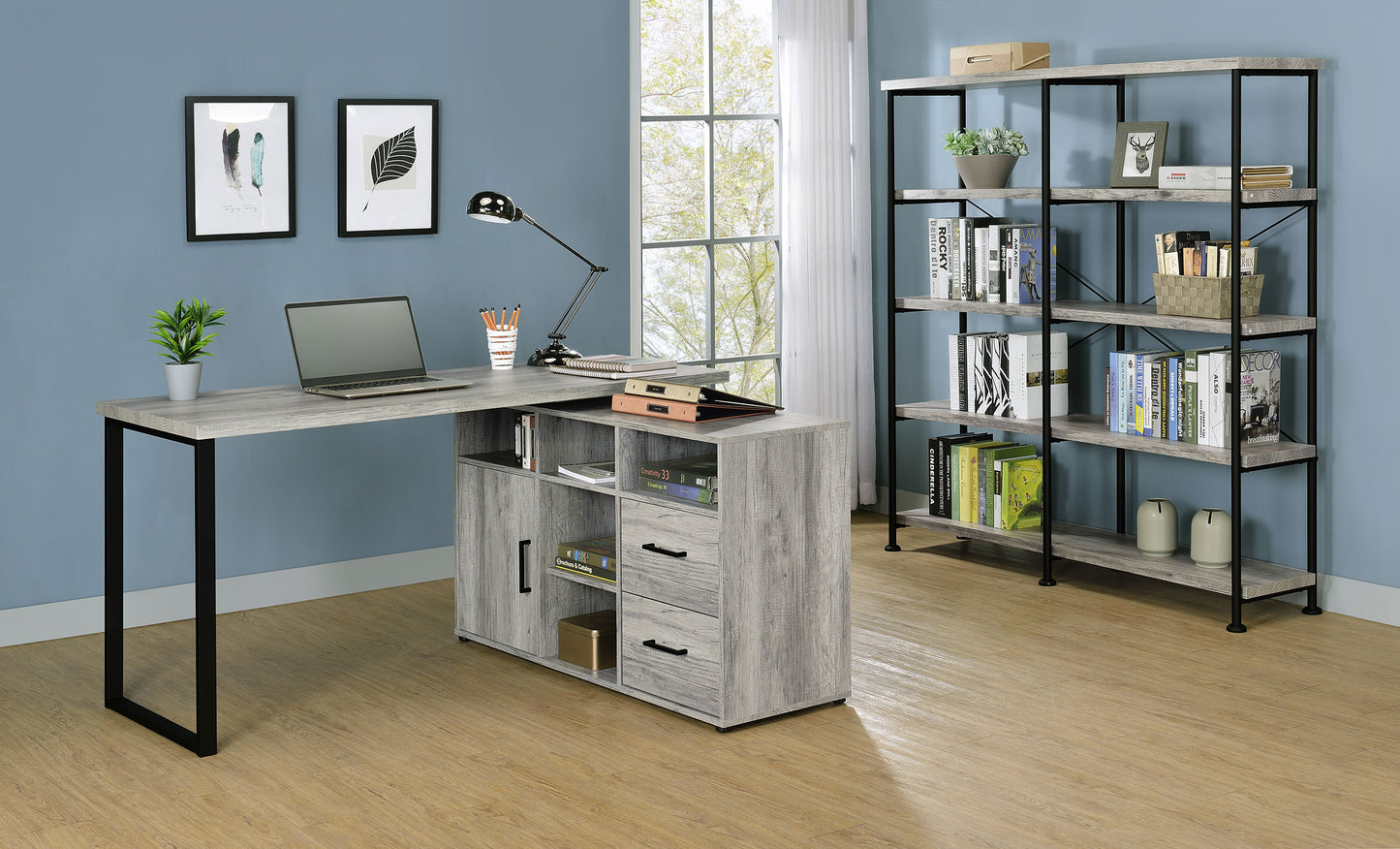 Hertford 59-inch L-Shape Computer Desk Grey Driftwood