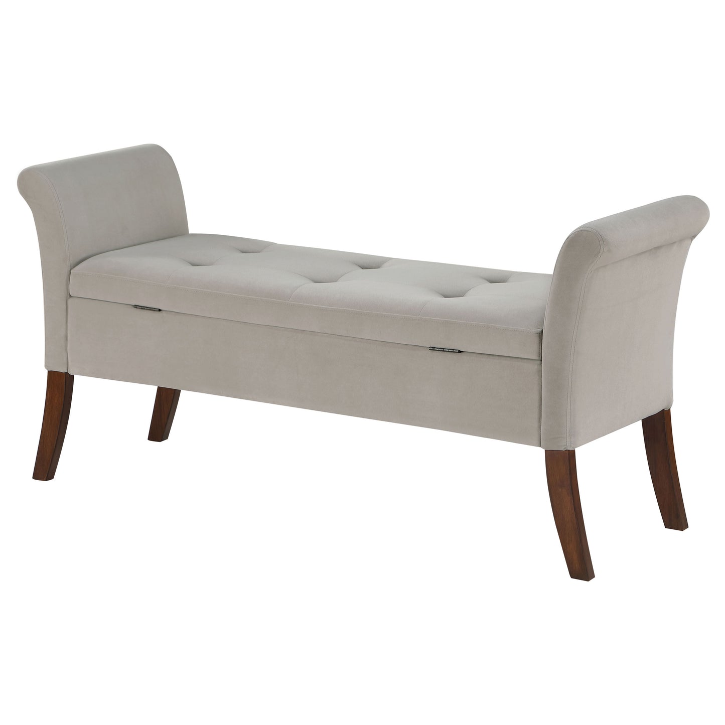 Farrah Velvet Upholstered Rolled Arm Storage Bench Beige