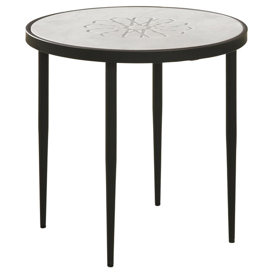 Kofi Round Marble Top Accent Side Table White and Black