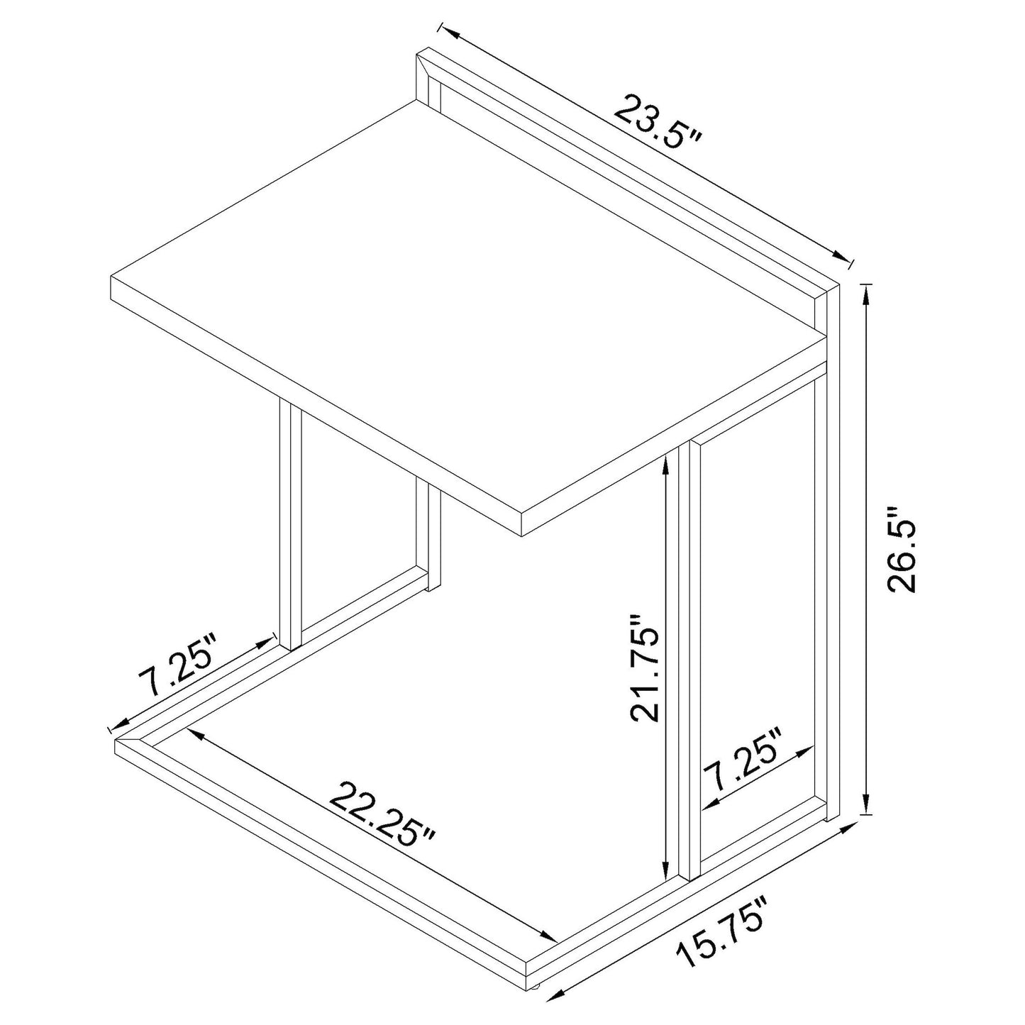 Dani Rectangular C-Shaped Sofa Side Table White High Gloss