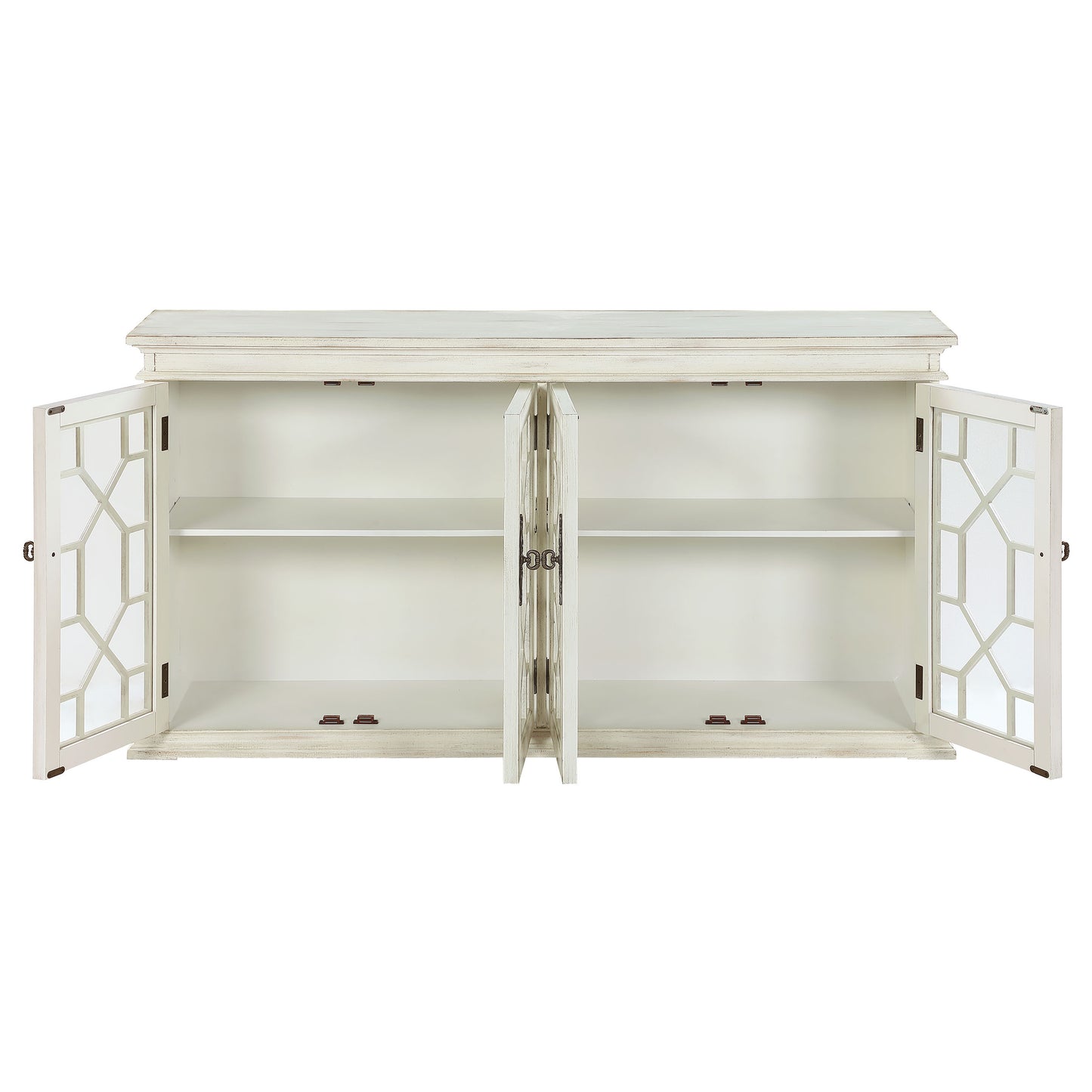 Kiara 4-door Wood Lattice Storage Accent Cabinet White