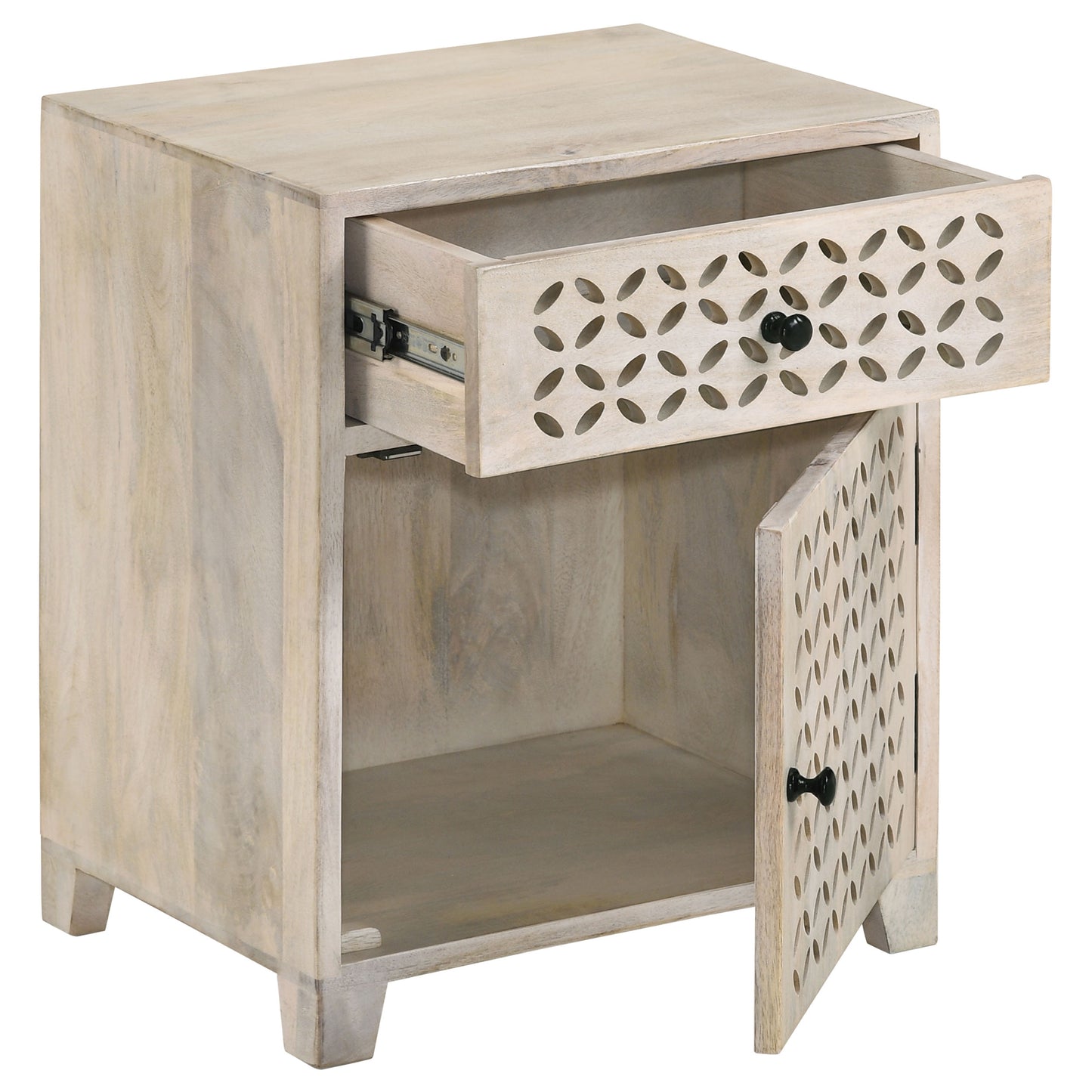 August 1-drawer Trellis Pattern Storage Cabinet White Washed